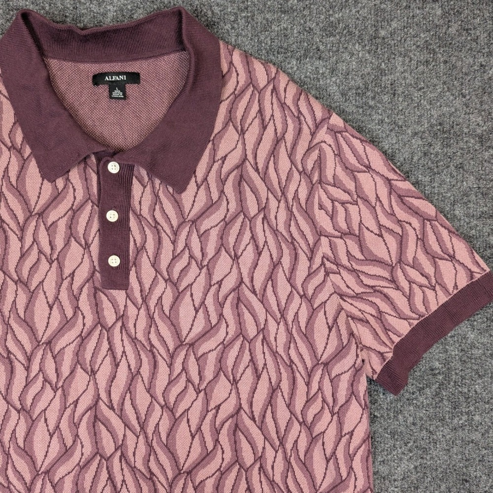 Alfani Mens Large Mauve Purple 100% Cotton Ribbed Trim Knit Short Sleeve Polo